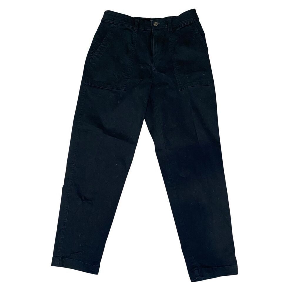 A New Day Black Stretch Utility Cropped Ankle Pants Cotton Blend Workwear Chic